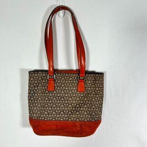 Tommy Hilfiger Orange Brown Shopper Bag Handbag Purse Leather Bottom Logo